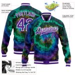 Custom Tie Dye Rainbow 3D Purple-White Varsity Full-Snap Bomber Jacket Custom Tie Dye Purple-White Rainbow 3D Bomber Full-Snap - Image 3