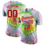 Red White Custom Tie Dye Performance T-Shirt 3D Design for Men and Women Custom Tie Dye Red-White 3D Performance T-Shirt