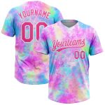 Custom Tie Dye Red White 3D Watercolor Gradient Softball Jersey Unisex Two-Button Design Custom Tie Dye Red-White 3D Watercolor