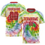 Red-White Custom Tie Dye Soccer Jersey - Sublimation Uniform for Kids and Adults Custom Tie Dye Red-White Sublimation Soccer