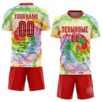 Red-White Custom Tie Dye Soccer Jersey - Sublimation Uniform for Kids and Adults Custom Tie Dye Red-White Sublimation Soccer - Image 2