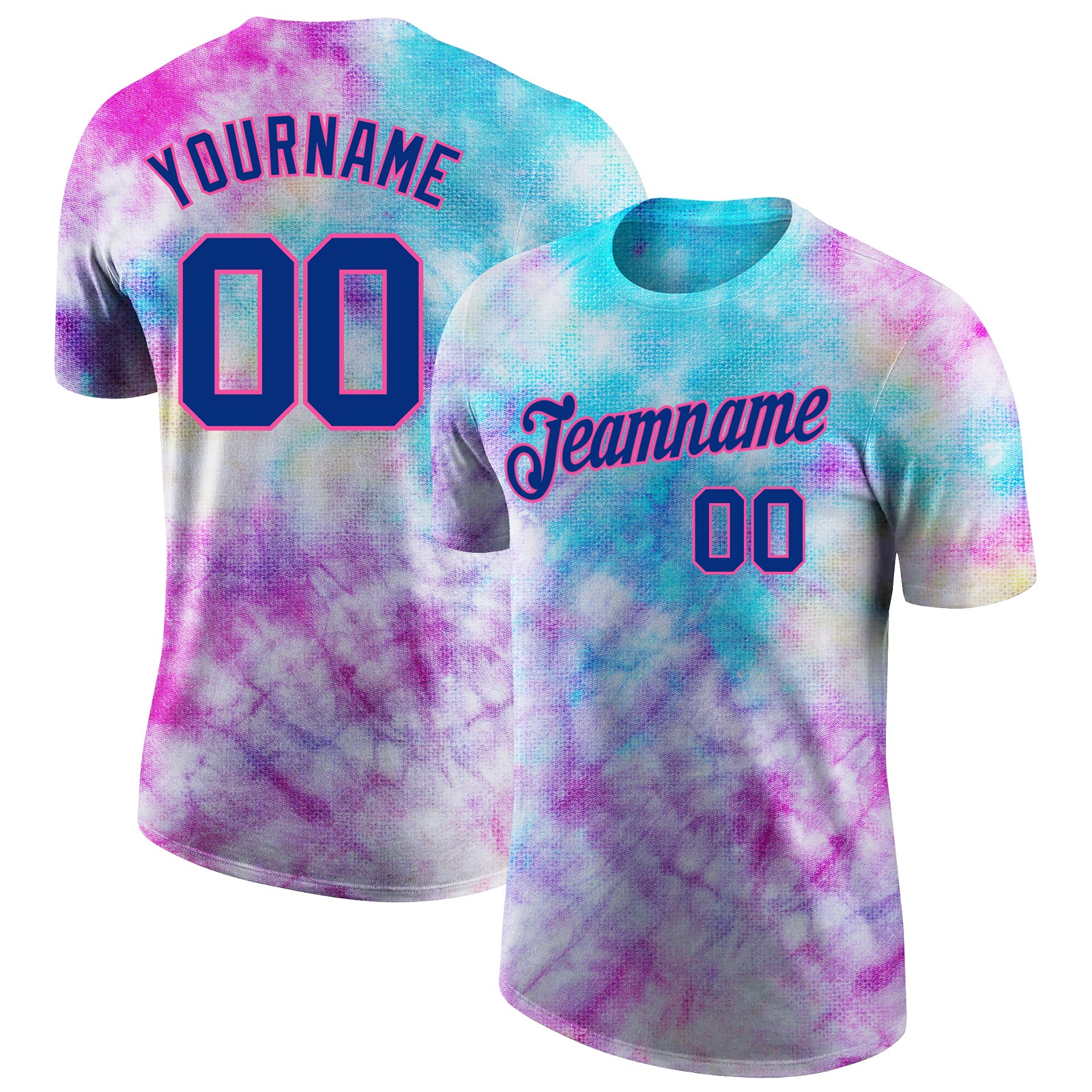Royal-Pink Custom Tie Dye 3D Performance T-Shirt for Men and Women - Style 5071 Custom Tie Dye Royal-Pink 3D Performance