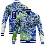 Custom Tie Dye Royal White Rainbow 3D Varsity Letterman Bomber Jacket Style 5561 Custom Tie Dye Royal-White Rainbow 3D Bomber