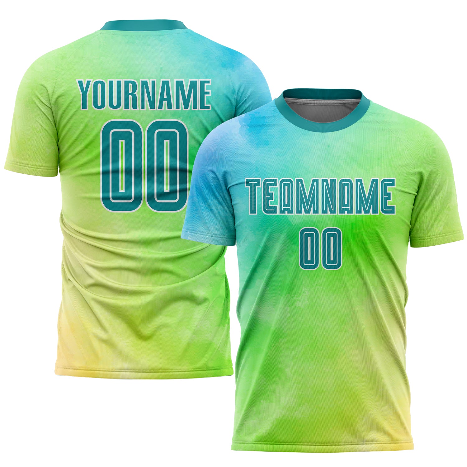Custom Tie Dye Teal-White Sublimation Soccer Uniform Jersey Teal White Tie Dye Sublimation Soccer Jersey Custom Uniform Custom Tie Dye Teal-White Sublimation Soccer Uniform Jersey - Image 1