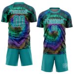 Custom Tie Dye Soccer Jersey Teal-White Sublimation Style 7812 for Teams and Fans Custom Tie Dye Teal-White Sublimation Soccer - Image 2