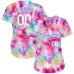 Custom Tie Dye Baseball Jersey - 3D Watercolor Design in White & Light Blue, Authentic Style Custom Tie Dye White-Light Blue - Image 2