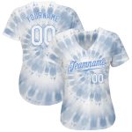 Custom Tie Dye Baseball Jersey 3D Watercolor White Light Blue Authentic Design Custom Tie Dye White-Light Blue 3D Watercolor - Image 2