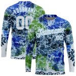 Custom Tie Dye Long Sleeve Performance T-Shirt in White Light Blue Abstract Art Design Custom Tie Dye White-Light Blue Abstract