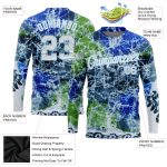 Custom Tie Dye Long Sleeve Performance T-Shirt in White Light Blue Abstract Art Design Custom Tie Dye White-Light Blue Abstract - Image 2
