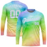 Tie Dye Long Sleeve Performance T-Shirt White Light Blue Rainbow Custom Design Custom Tie Dye White-Light Blue Rainbow 3D