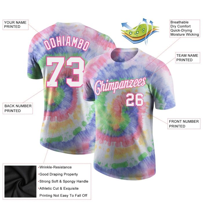 Custom Tie Dye T-Shirt for Performance - White Pink 3D Design, Lightweight and Comfortable Fit Custom Tie Dye White-Pink - Image 2