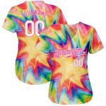 Custom Tie Dye Rainbow Baseball Jersey - White-Pink 3D Watercolor Design Authentic Jersey Custom Tie Dye White-Pink 3D Watercolor - Image 2