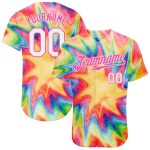 Custom Tie Dye Rainbow Baseball Jersey - White-Pink 3D Watercolor Design Authentic Jersey Custom Tie Dye White-Pink 3D Watercolor