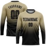 Custom Vegas Gold Black Soccer Jersey Long Sleeve Fade Fashion Uniform Custom Vegas Gold Black Sublimation Long Sleeve Fade
