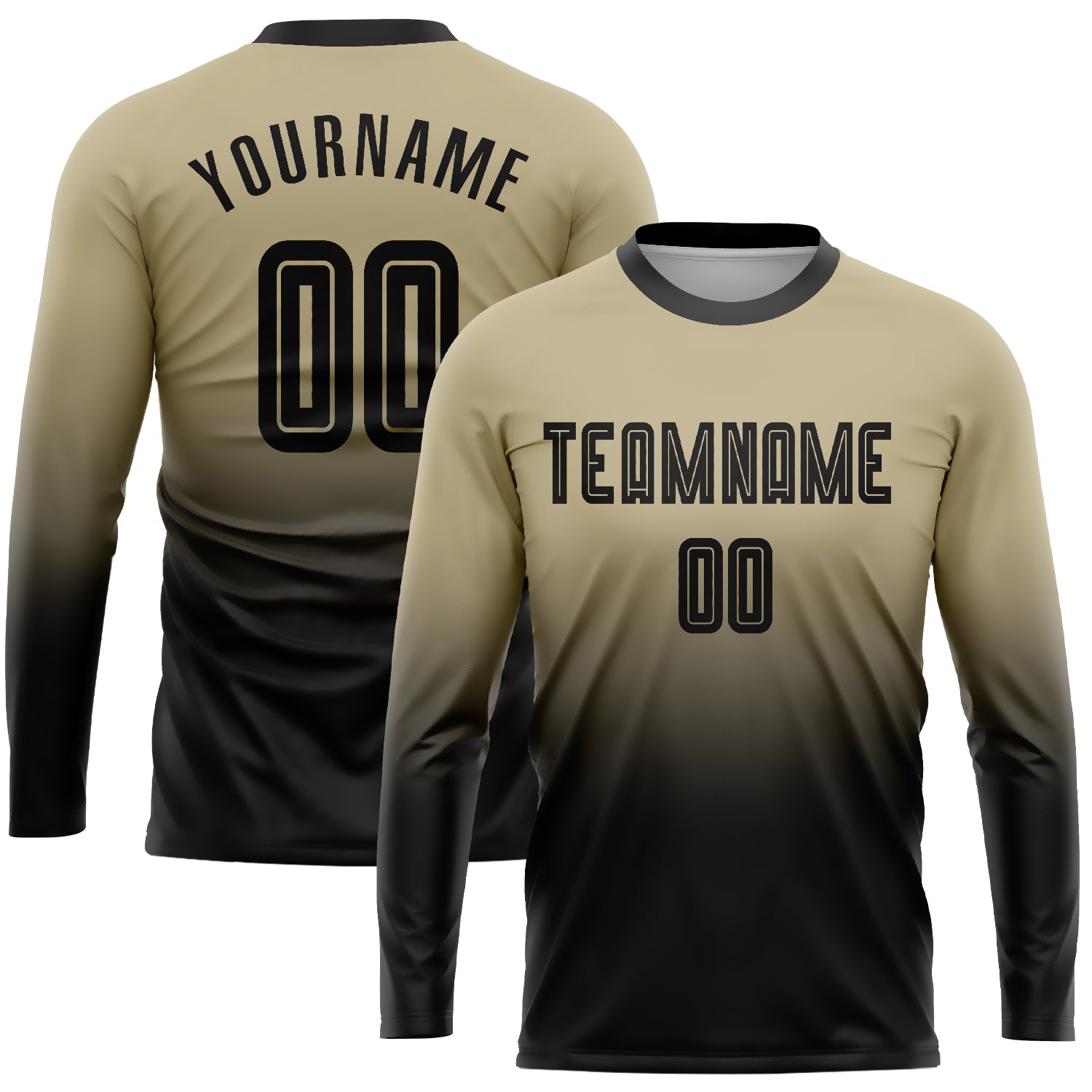 Custom Vegas Gold Black Soccer Jersey Long Sleeve Fade Fashion Uniform Custom Vegas Gold Black Sublimation Long Sleeve Fade