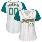 Custom Aqua Orange Pinstripe Baseball Jersey with Raglan Sleeves - Authentic Design Custom White Aqua Pinstripe Aqua-Orange - Image 2