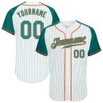 Custom Aqua Orange Pinstripe Baseball Jersey with Raglan Sleeves - Authentic Design Custom White Aqua Pinstripe Aqua-Orange