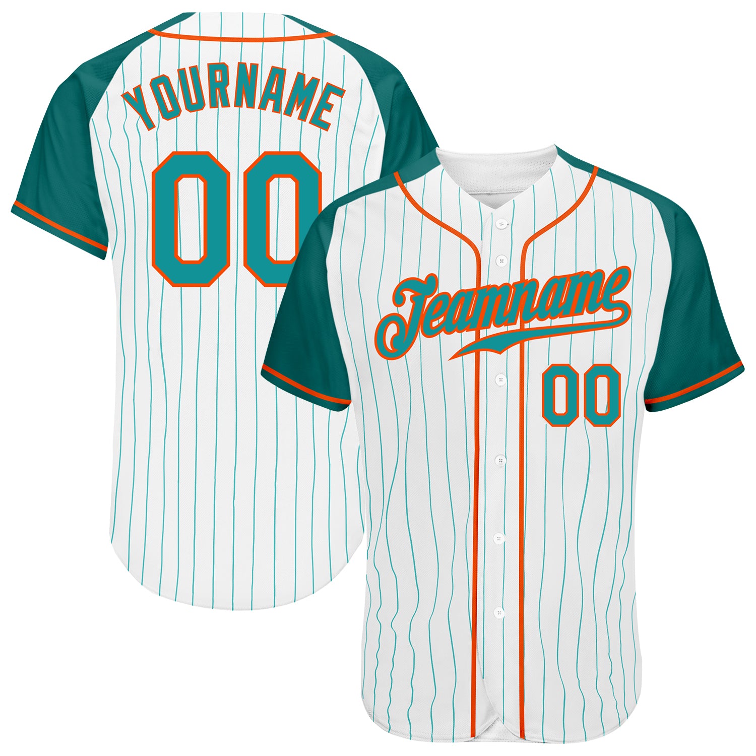 Custom Aqua Orange Pinstripe Baseball Jersey with Raglan Sleeves - Authentic Design Custom White Aqua Pinstripe Aqua-Orange