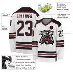 Custom Burgundy Black White Hockey Jersey - Personalized Team Apparel Custom White Black-Burgundy Hockey Jersey - Image 3