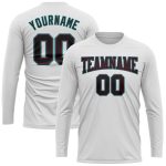 Custom Long Sleeve Performance T-Shirt - White Black Crimson Aqua Design Custom White Black Crimson-Aqua Long Sleeve Performance - Image 2