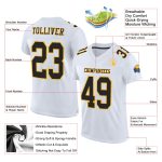 Custom Authentic Football Jersey in White Black and Gold Mesh Custom White Black-Gold Mesh Authentic Football Jersey - Image 2