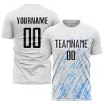 Custom Sublimation Soccer Uniform Jersey in White, Black, and Light Blue Custom White Black-Light Blue Sublimation Soccer