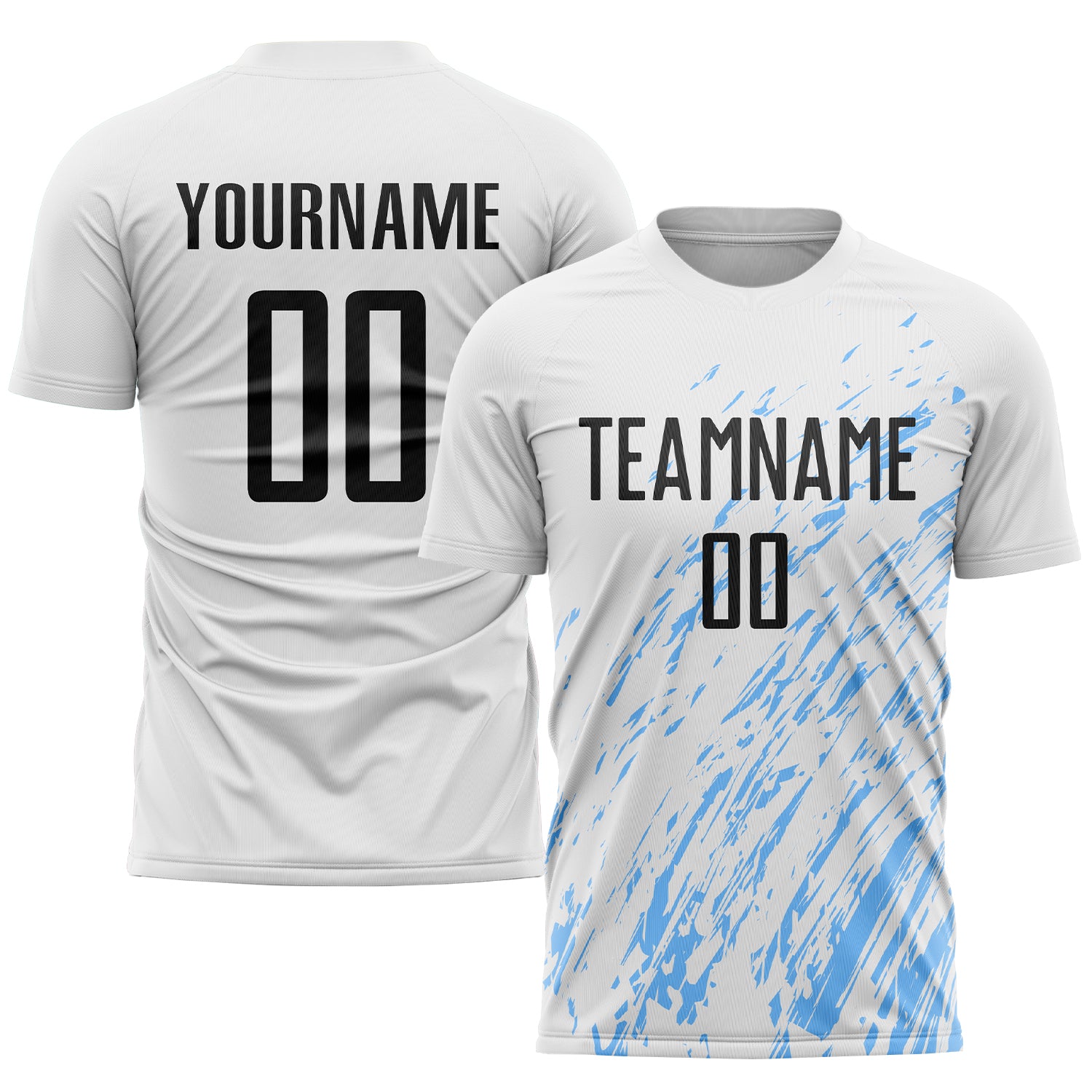 Custom Sublimation Soccer Uniform Jersey in White, Black, and Light Blue Custom White Black-Light Blue Sublimation Soccer