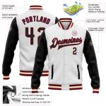 Custom Two Tone Bomber Jacket Maroon Cream Varsity Letterman Full Snap White Black Design Custom White Black Maroon-Cream - Image 3