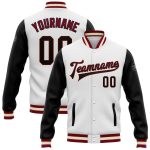 Custom Two Tone Bomber Jacket Maroon Cream Varsity Letterman Full Snap White Black Design Custom White Black Maroon-Cream