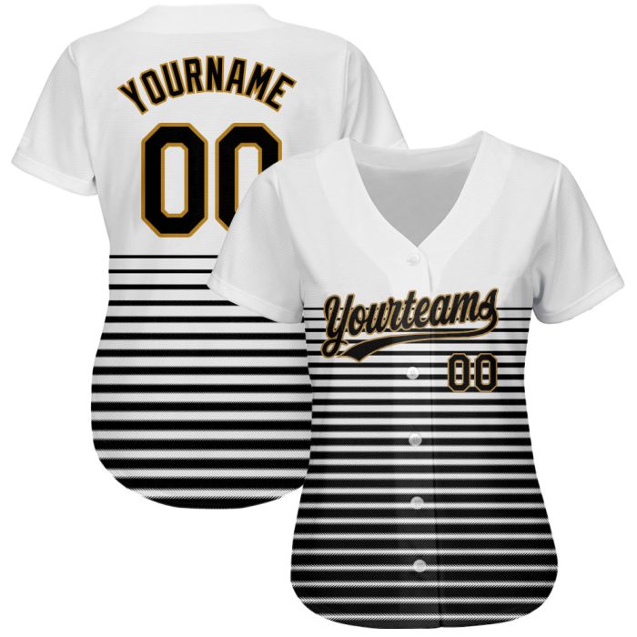 Custom 3D Pattern Baseball Jersey - Authentic White Black Old Gold Design Custom White Black-Old Gold 3D Pattern Design Authentic - Image 2