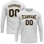 Custom Long Sleeve Performance T-Shirt in White and Black with Old Gold Accents Custom White Black-Old Gold Long Sleeve Performance - Image 2