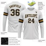 Custom Long Sleeve Performance T-Shirt in White and Black with Old Gold Accents Custom White Black-Old Gold Long Sleeve Performance - Image 3