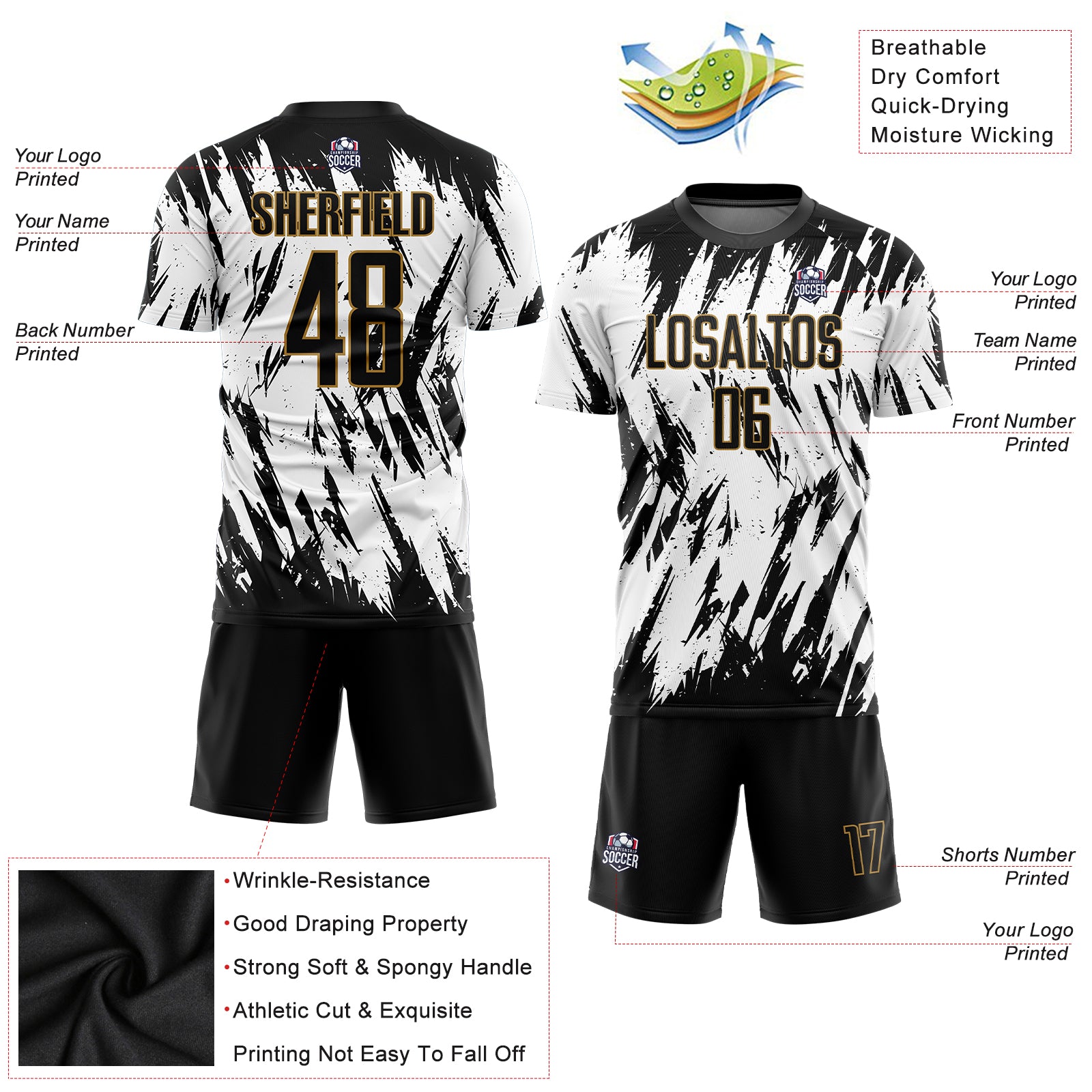 Custom White Black-Old Gold Sublimation Soccer Uniform Jersey Style 1831 Custom Sublimation Soccer Jersey White Black Old Gold Style 1831 Custom White Black-Old Gold Sublimation Soccer Uniform Jersey - Image 3