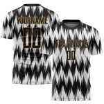 Custom Sublimation Soccer Jersey White Black Old Gold Style 4558 Custom White Black-Old Gold Sublimation Soccer Uniform Jersey