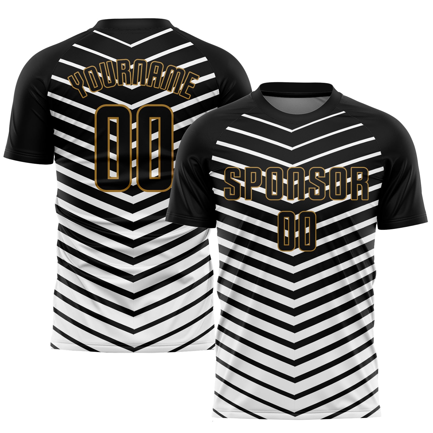 Custom Sublimation Soccer Jersey Black White Old Gold Style 4897 Custom White Black-Old Gold Sublimation Soccer Uniform Jersey