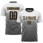 Custom Sublimation Soccer Jersey - White Black Old Gold Style 9490 Custom White Black-Old Gold Sublimation Soccer Uniform