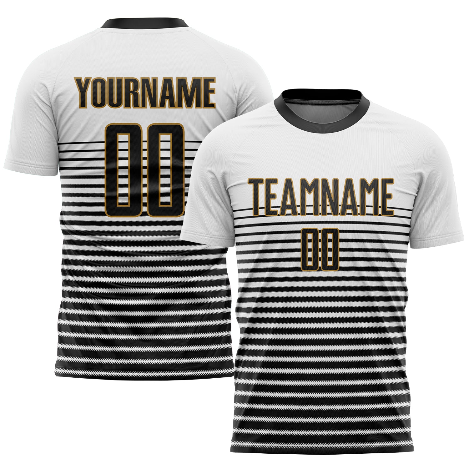 Custom Sublimation Soccer Jersey - White Black Old Gold Style 9490 Custom White Black-Old Gold Sublimation Soccer Uniform