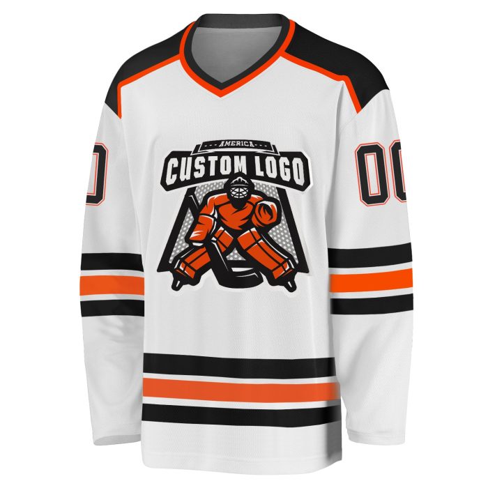 Custom Black Orange Hockey Jersey for Fans - Personalized White Sport Team Apparel Custom White Black-Orange Hockey Jersey - Image 2