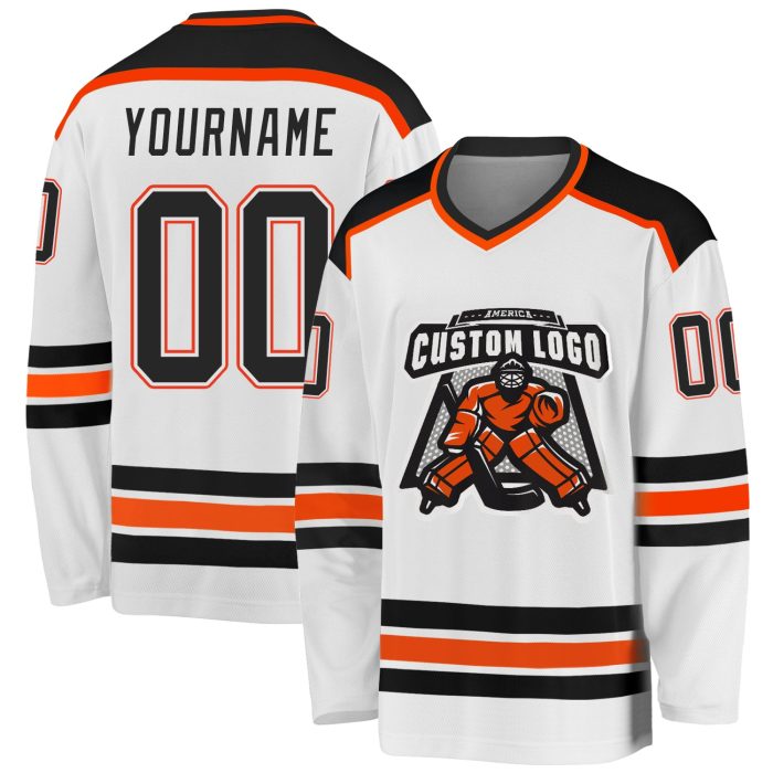 Custom Black Orange Hockey Jersey for Fans - Personalized White Sport Team Apparel Custom White Black-Orange Hockey Jersey - Image 1