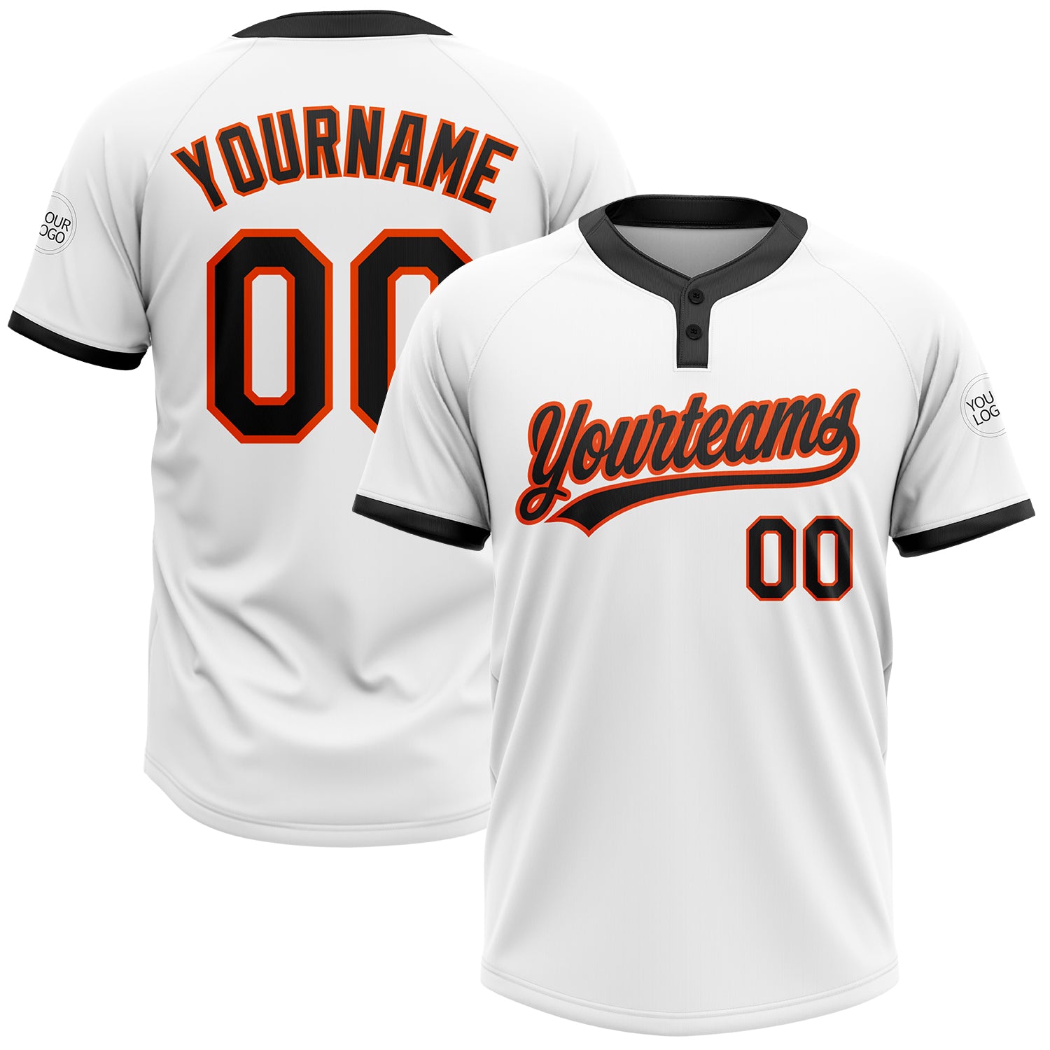 Custom Unisex Two-Button Softball Jersey in Black and Orange, Stylish White Design Custom White Black-Orange Two-Button Unisex