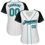Custom Aqua Black Pinstripe Baseball Jersey with Raglan Sleeves - Authentic White Black Design Custom White Black Pinstripe - Image 2