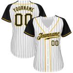 Custom Black Gold Pinstripe Baseball Jersey with Raglan Sleeves - Authentic White Design Custom White Black Pinstripe Black-Gold - Image 2