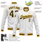 Custom Black Gold Pinstripe Bomber Jacket Full-Snap Varsity Letterman Custom White Black Pinstripe Black-Gold Bomber Full-Snap - Image 3