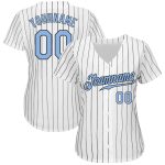 Custom Light Blue Black Pinstripe Authentic Baseball Jersey - White Black Design Custom White Black Pinstripe Light Blue-Black - Image 2