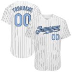 Custom Light Blue Black Pinstripe Authentic Baseball Jersey - White Black Design Custom White Black Pinstripe Light Blue-Black