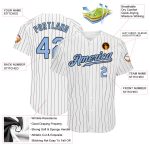 Custom Light Blue Black Pinstripe Authentic Baseball Jersey - White Black Design Custom White Black Pinstripe Light Blue-Black - Image 3
