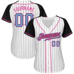 Custom Light Blue Black Pinstripe Baseball Jersey with Authentic Raglan Sleeves Custom White Black Pinstripe Light Blue-Black - Image 2