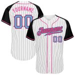 Custom Light Blue Black Pinstripe Baseball Jersey with Authentic Raglan Sleeves Custom White Black Pinstripe Light Blue-Black