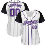 Custom Purple Black Pinstripe Baseball Jersey with Authentic Raglan Sleeves - White Black Design Custom White Black Pinstripe - Image 2