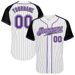 Custom Purple Black Pinstripe Baseball Jersey with Authentic Raglan Sleeves - White Black Design Custom White Black Pinstripe